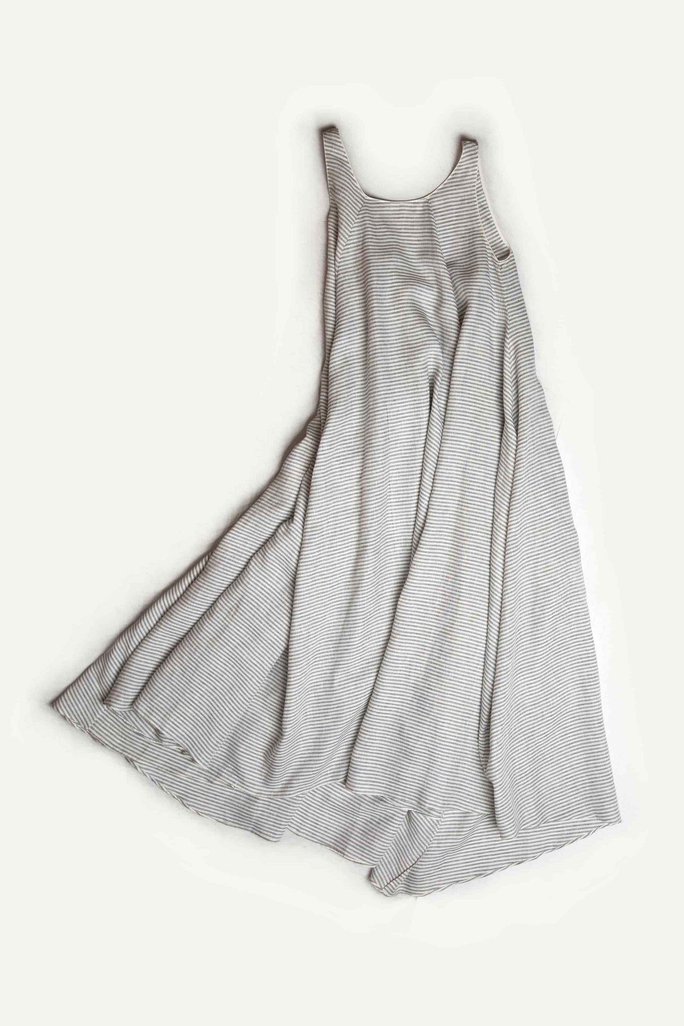 Grey & White Striped Sleeveless Dress