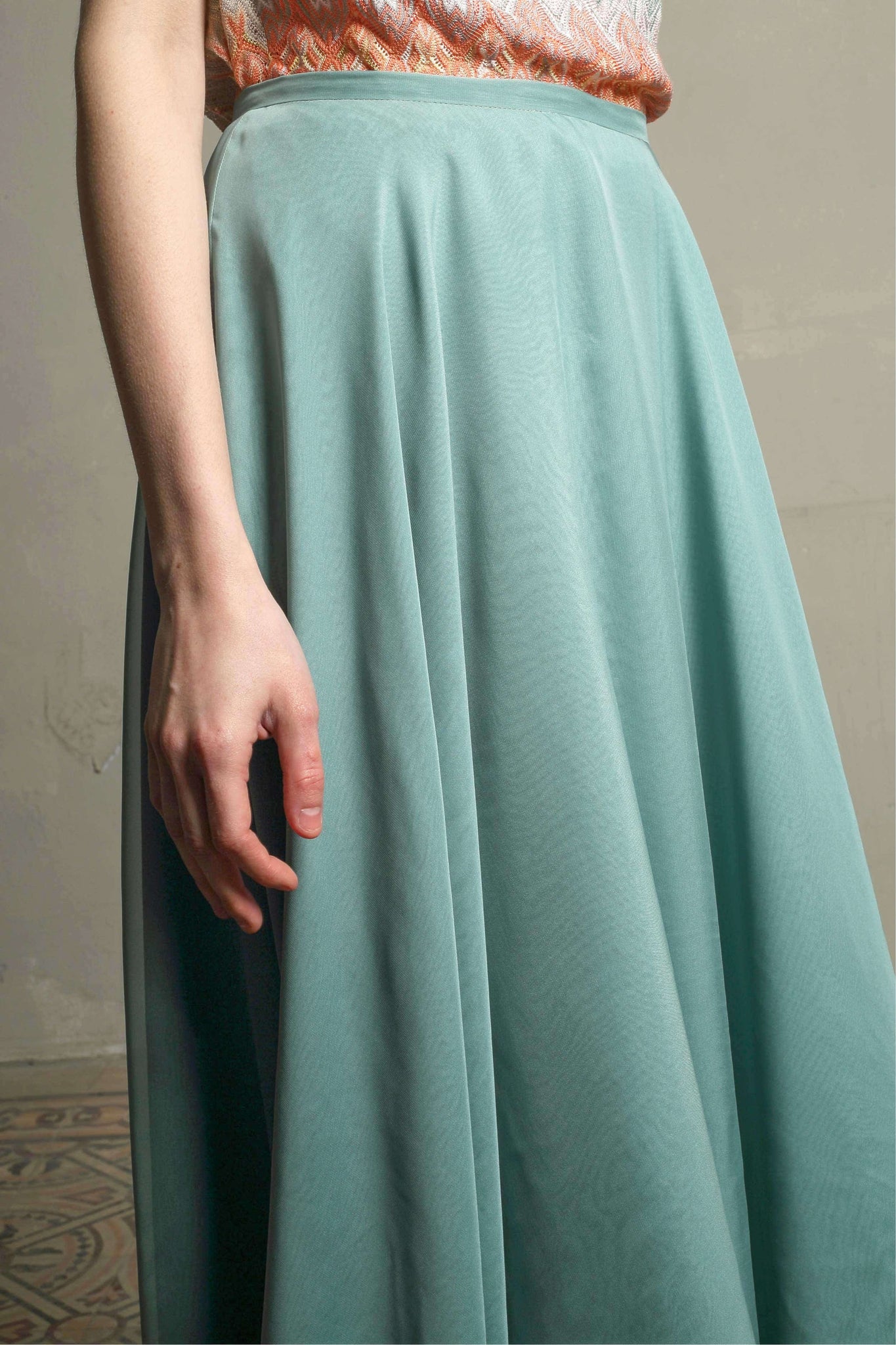 LARAKHOURY Spearmint Chiffon Skirt Belt Detail