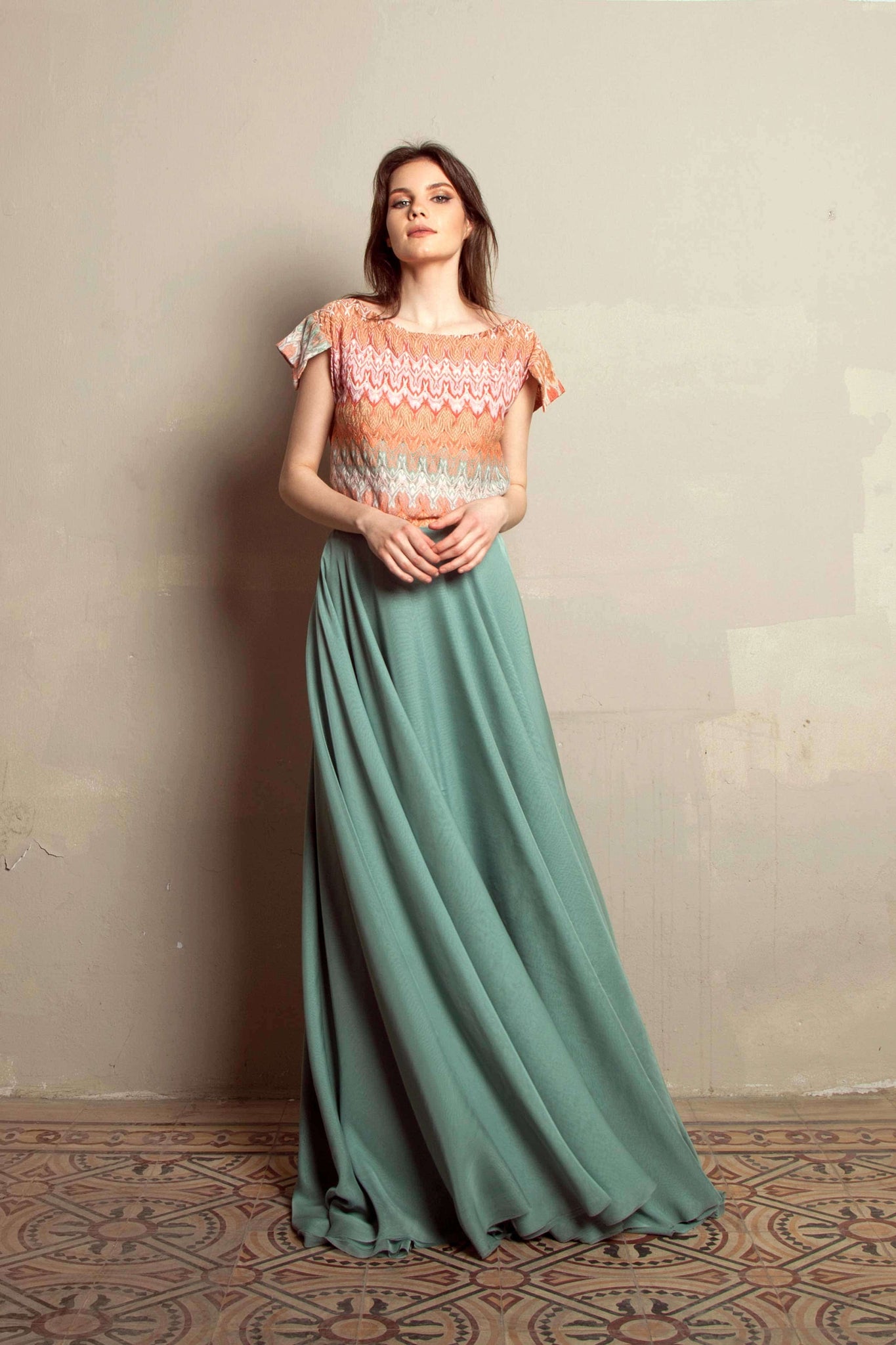 LARAKHOURY Spearmint Chiffon Skirt Front