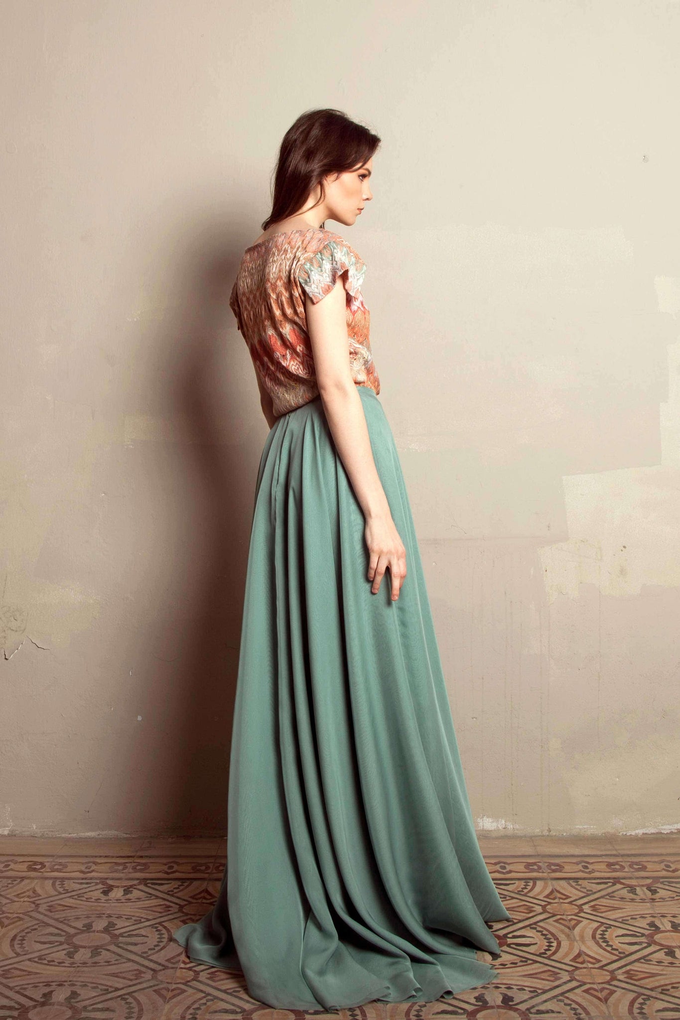 LARAKHOURY Spearmint Chiffon Skirt Side