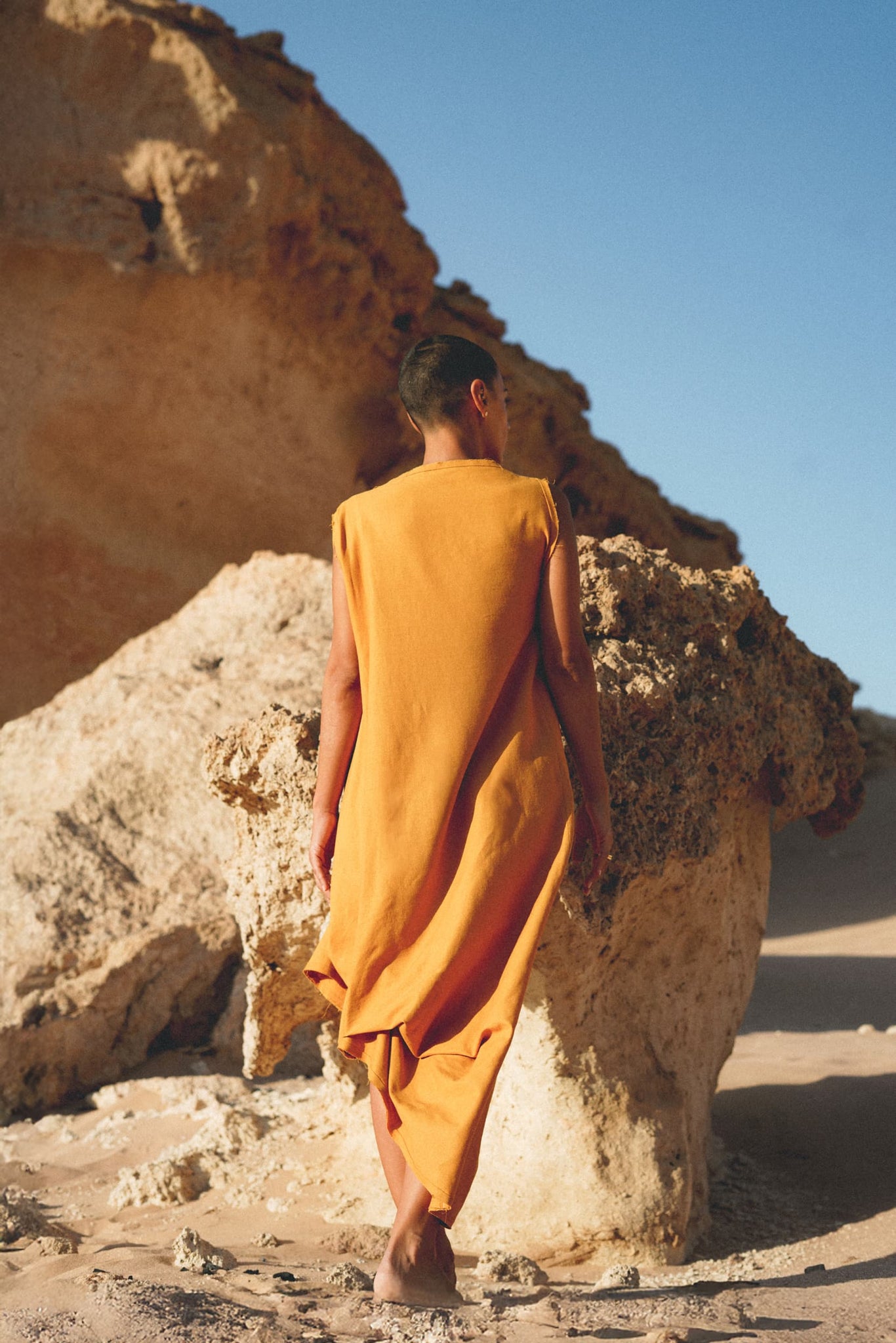 ochre linen dress Linen Blend Shirt Dress With Stitch Details In Ochre Yellow by PAISIE