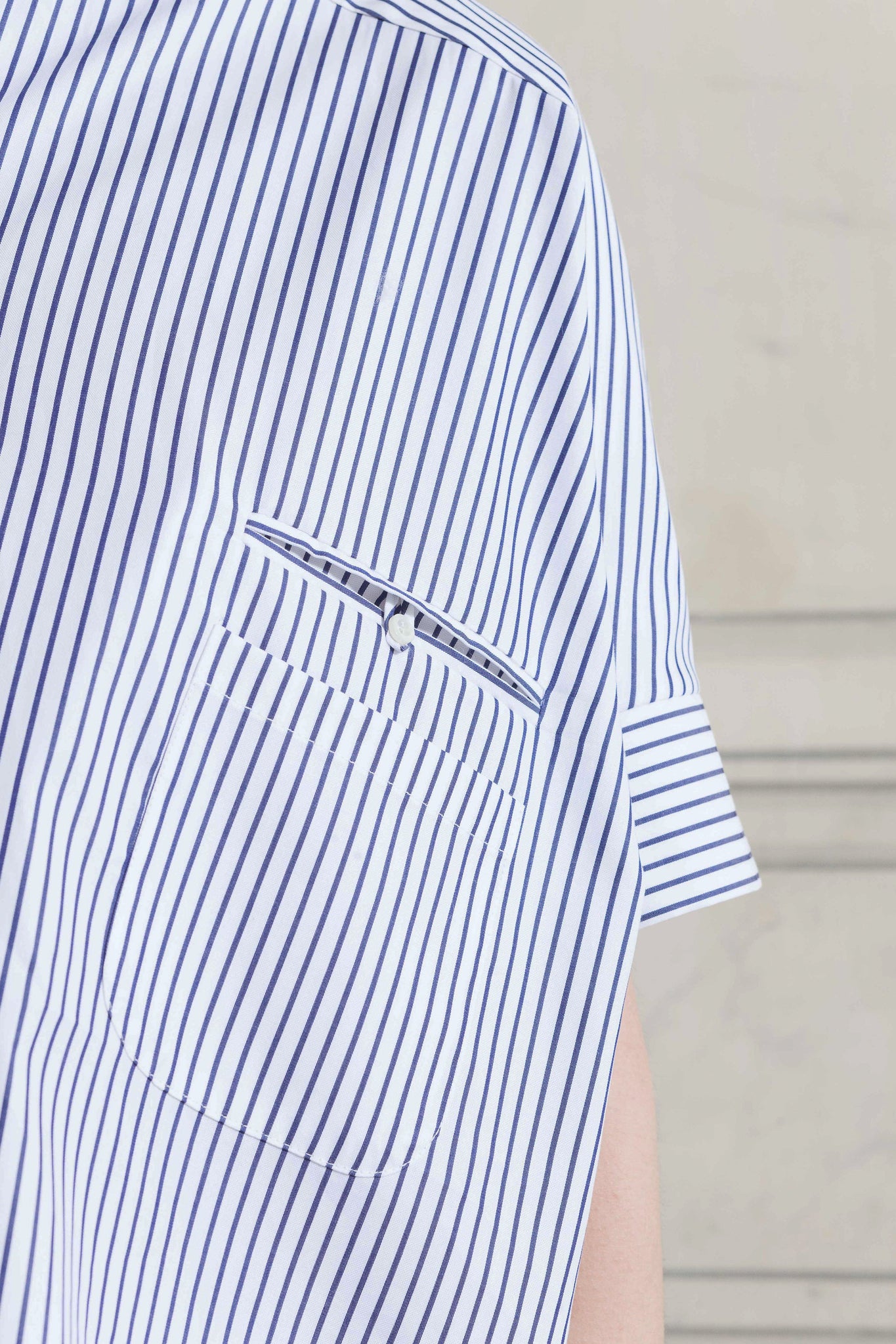 Navy & White Striped Poplin Shirt - LARAKHOURY